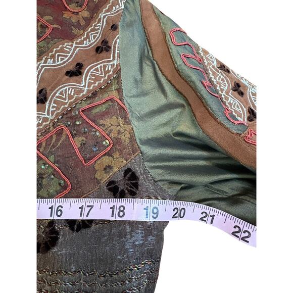 Vtg 90s Life Style Petite Jacket Patch‎ Work Velvet Burn Out Fall Boho Sz M Art - Picture 11 of 13